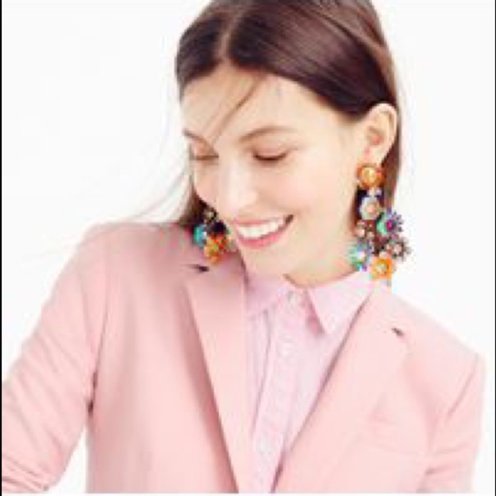 J. Crew sequin and crystal large floral statement earrings